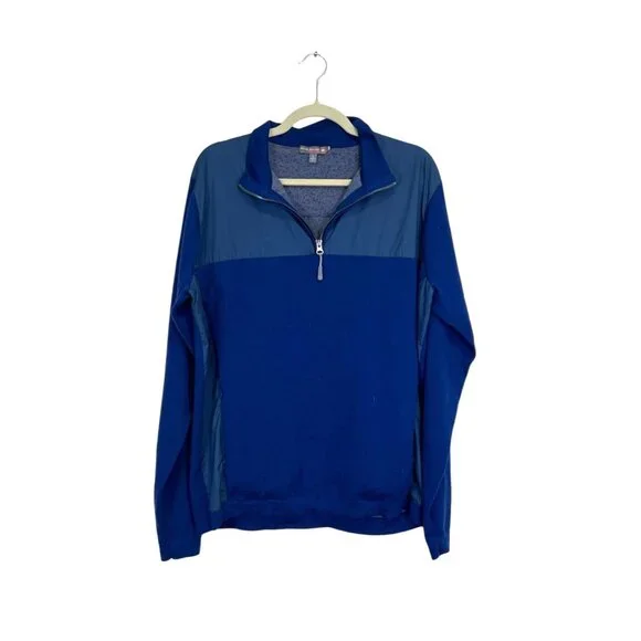 Peter Millar Crown Sport Mens Pullover 1/4 Zip Sweater Blue Merino Wool Size L - Picture 1 of 4